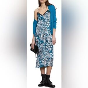 THE KOOPLES Leopard Lace Silk Slip Dress Blue White Black NWT Large $425